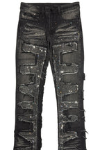 Shake Dark Grey Rhinestone Stacked Flare Jean