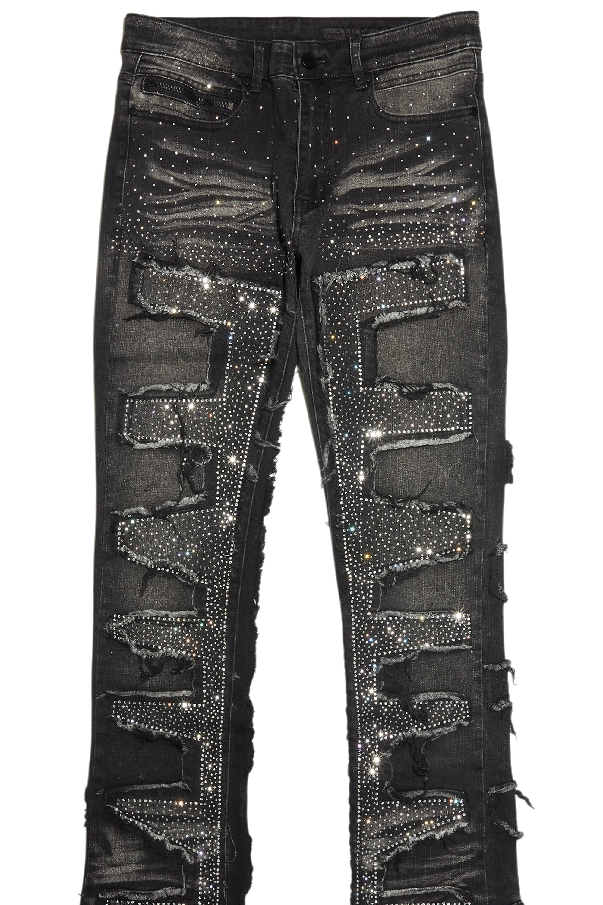 Shake Dark Grey Rhinestone Stacked Flare Jean