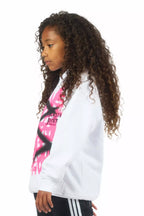 Girls Nahomy White/Pink Graphic Hoodie