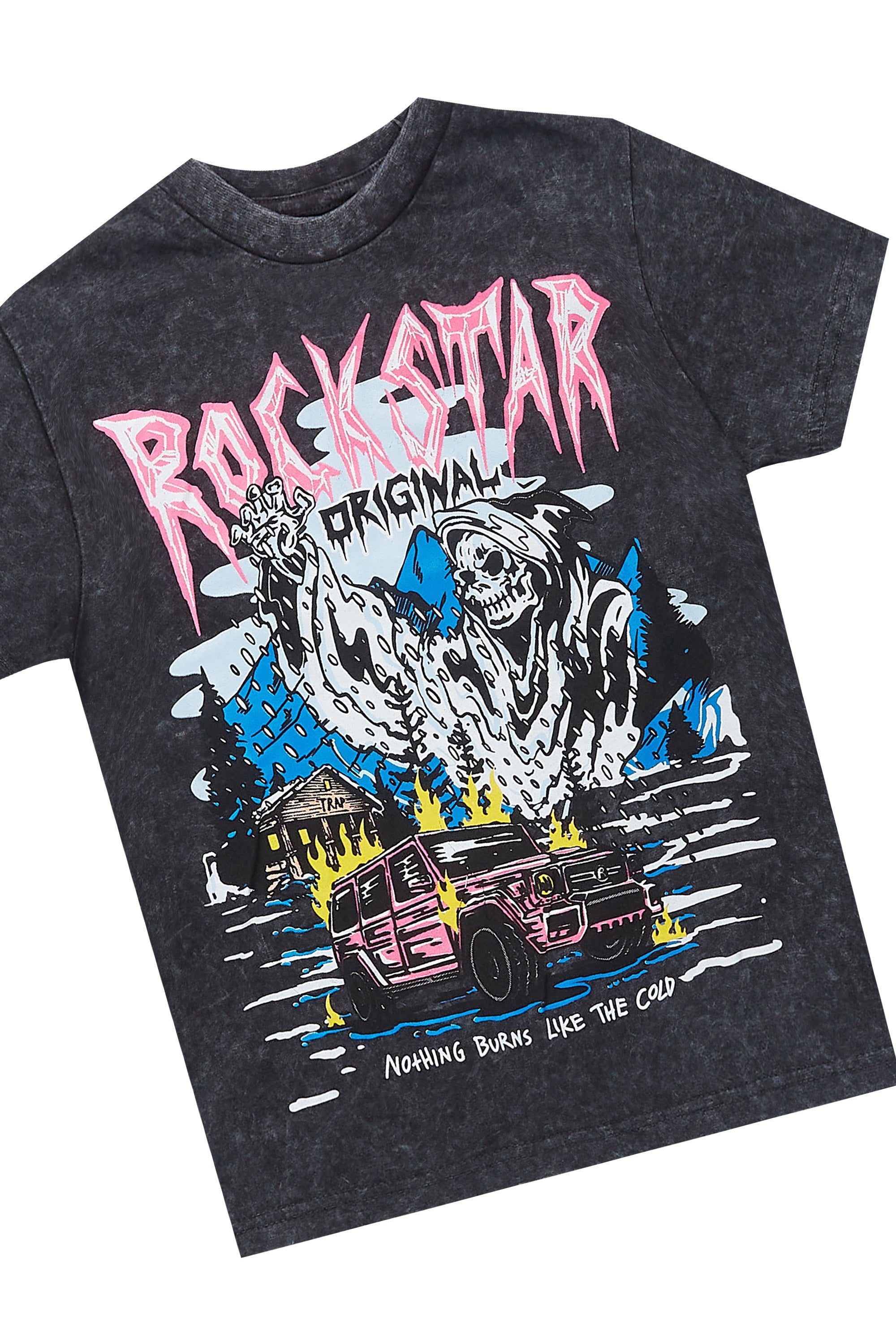 Boys Kip Vintage Black/Fuchsia T-Shirt/Stacked Flare Jean Set