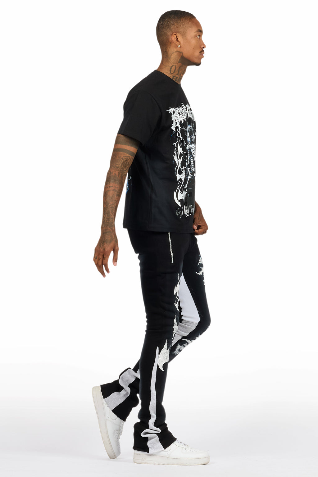 Deathrow Black T-Shirt/Stacked Flare Pant Set