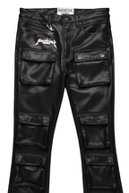 Remi Black Faux Leather Stacked Flare Jean