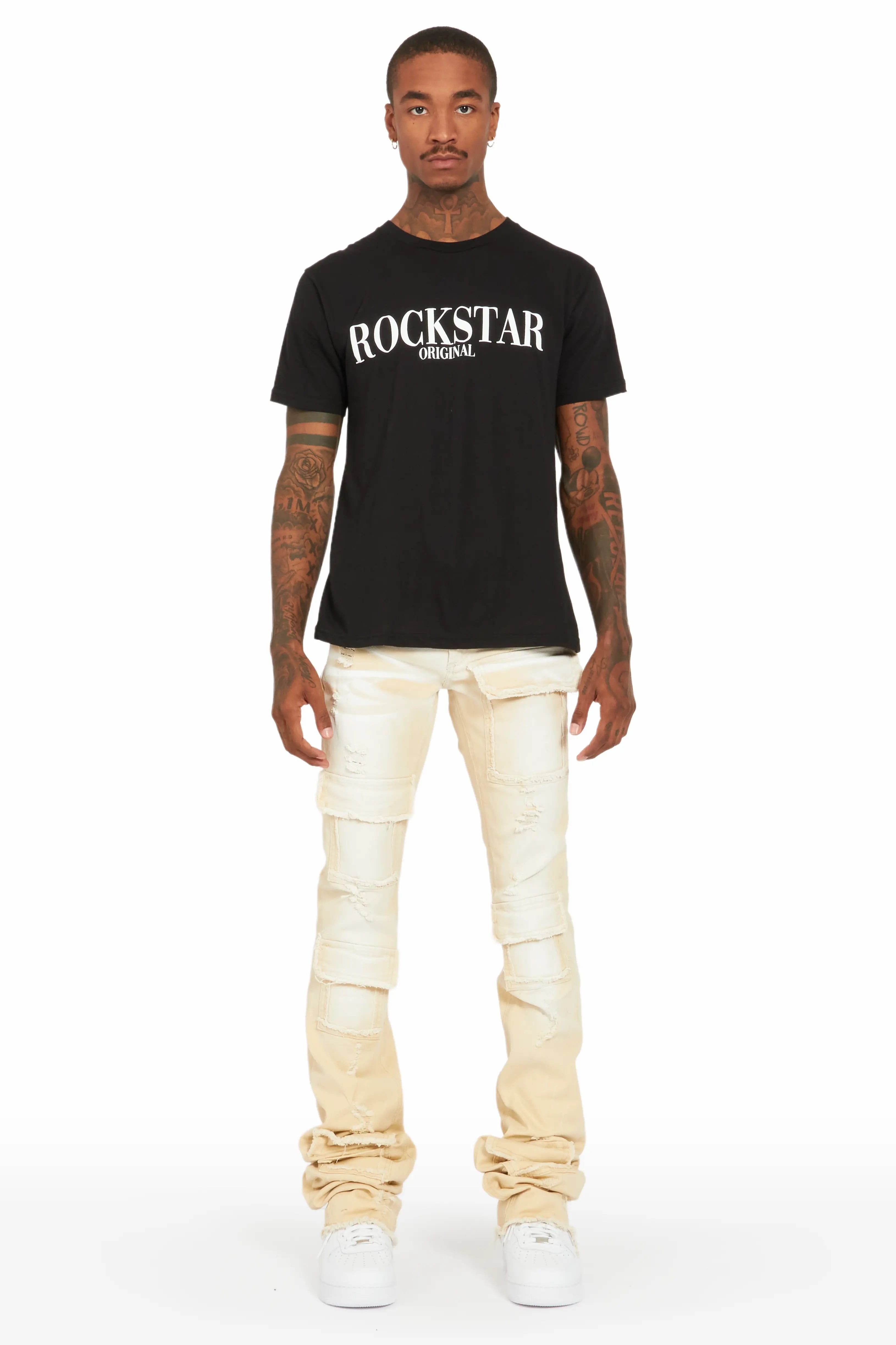 Grant Beige Super Stacked Flare Jean