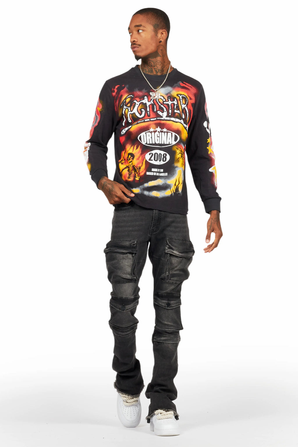 Jan Black Stacked Flare Cargo Jean