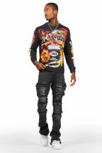 Jan Black Stacked Flare Cargo Jean