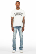 Glit Dark Blue Rhinestone Stacked Flare Jean