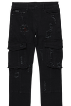 Adalee Black Cargo Stacked Flare Jean
