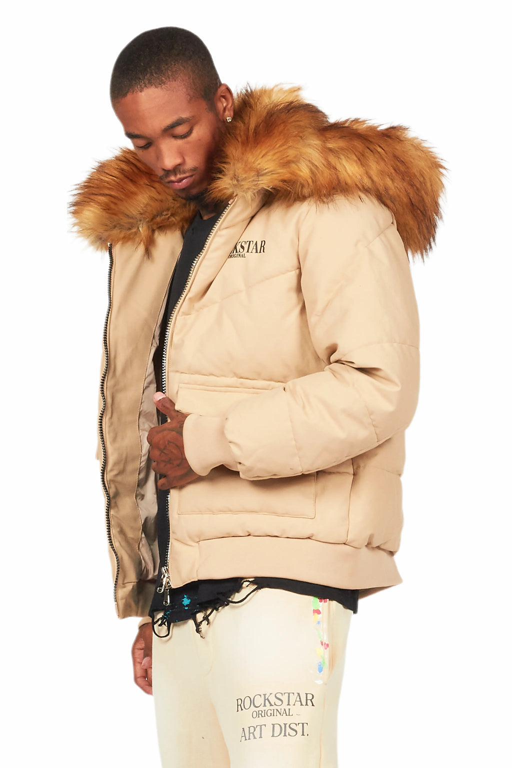 Langston Beige Puffer Jacket with Fur Hood