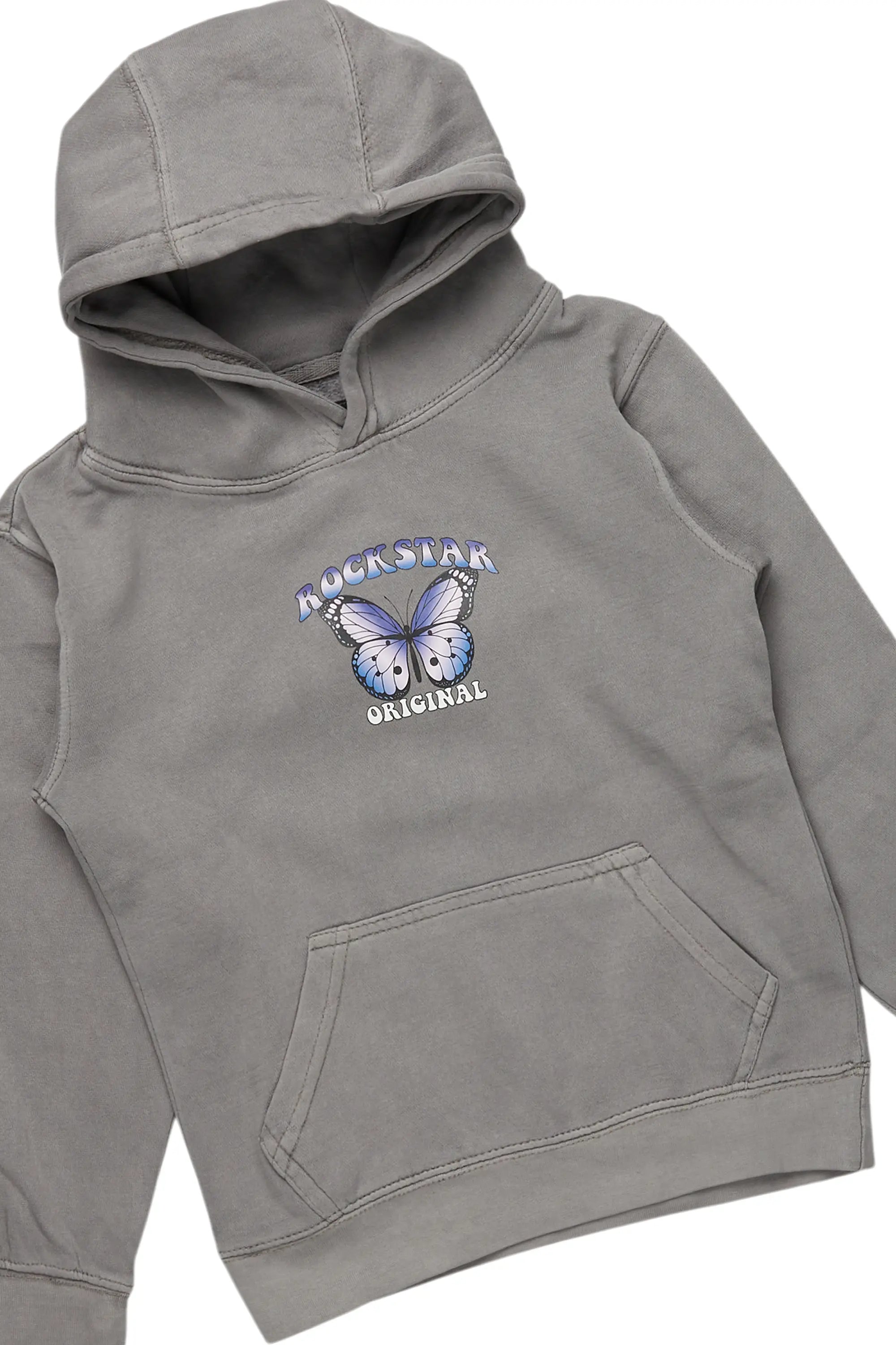 Girls Belah Heather Grey Hoodie/Stacked Flare PU Jean Set