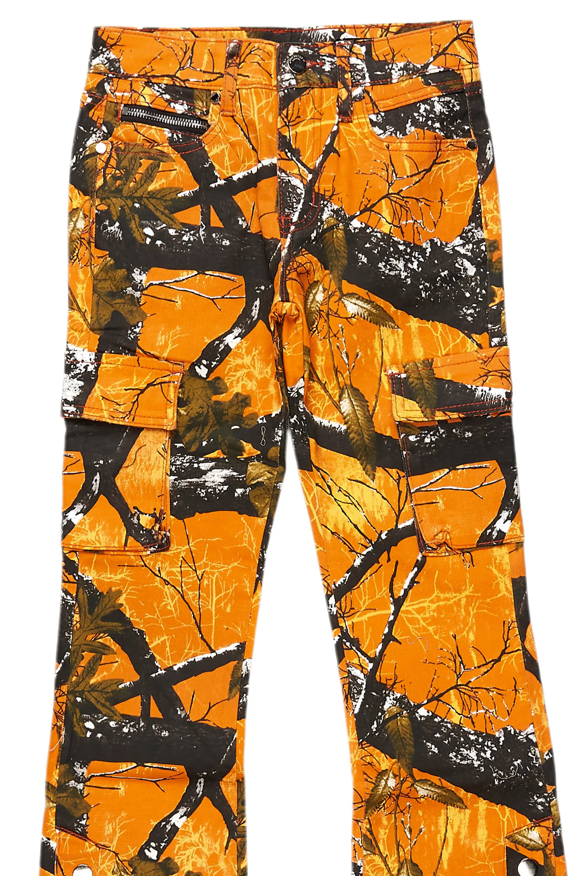 Girls Waapa Orange Tree Camo Stacked Flare Cargo Jean