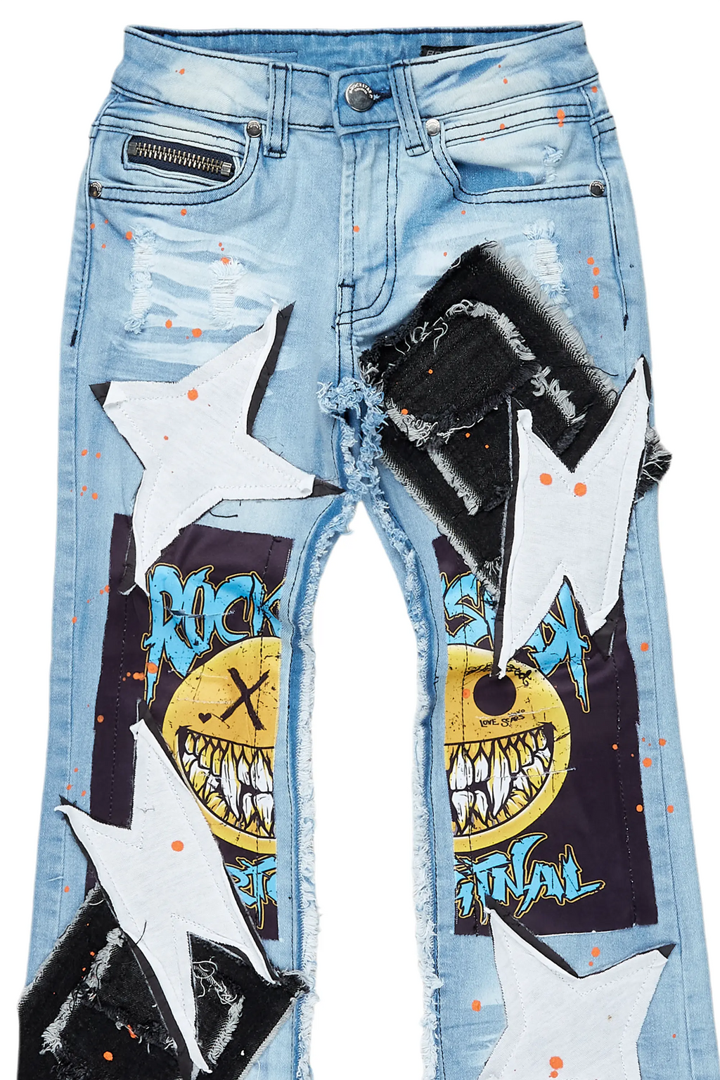 Boys Fraust Blue Patchwork Stacked Flare Jean