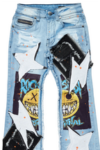 Boys Fraust Blue Patchwork Stacked Flare Jean