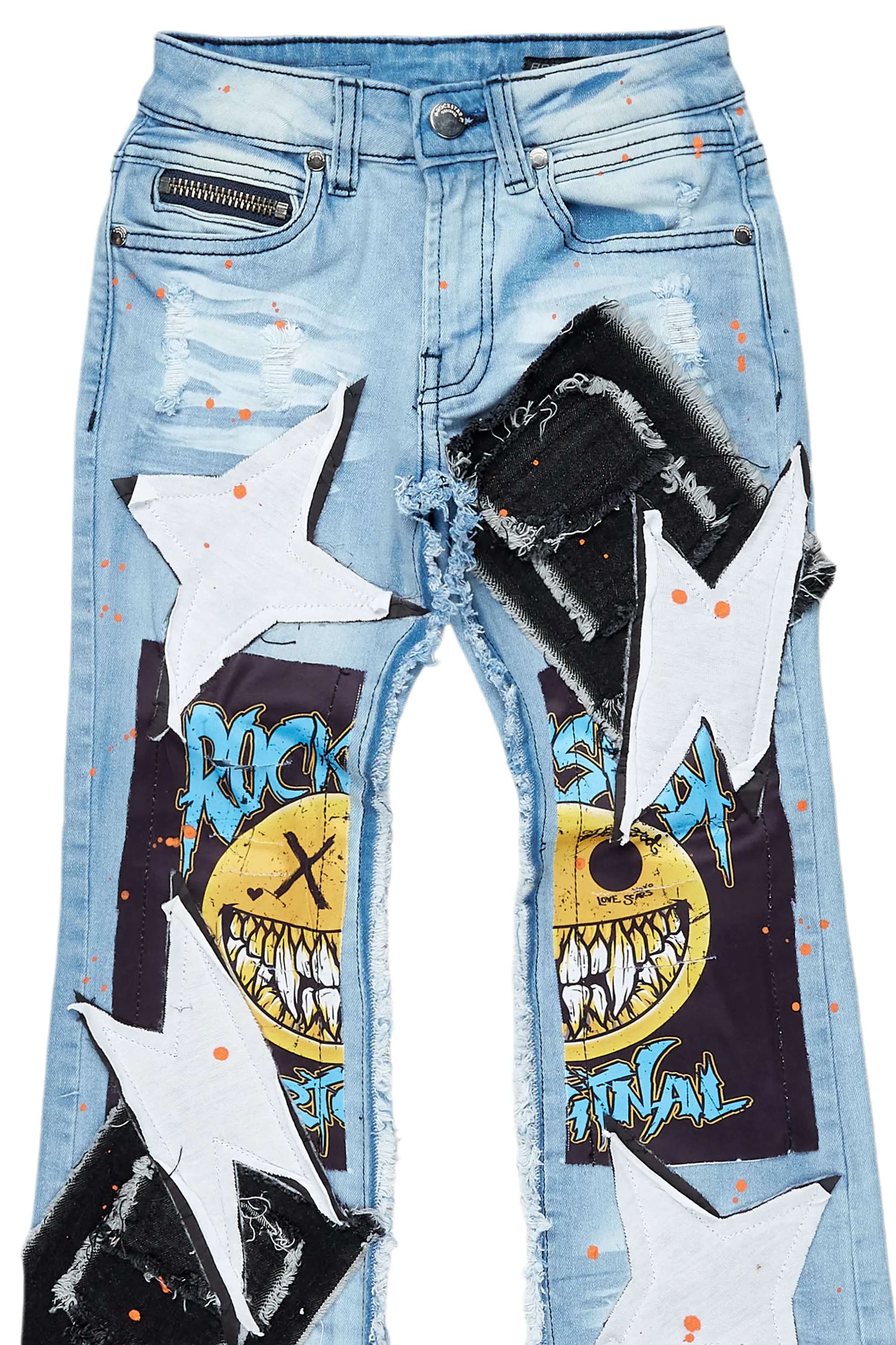 Boys Fraust Blue Patchwork Stacked Flare Jean