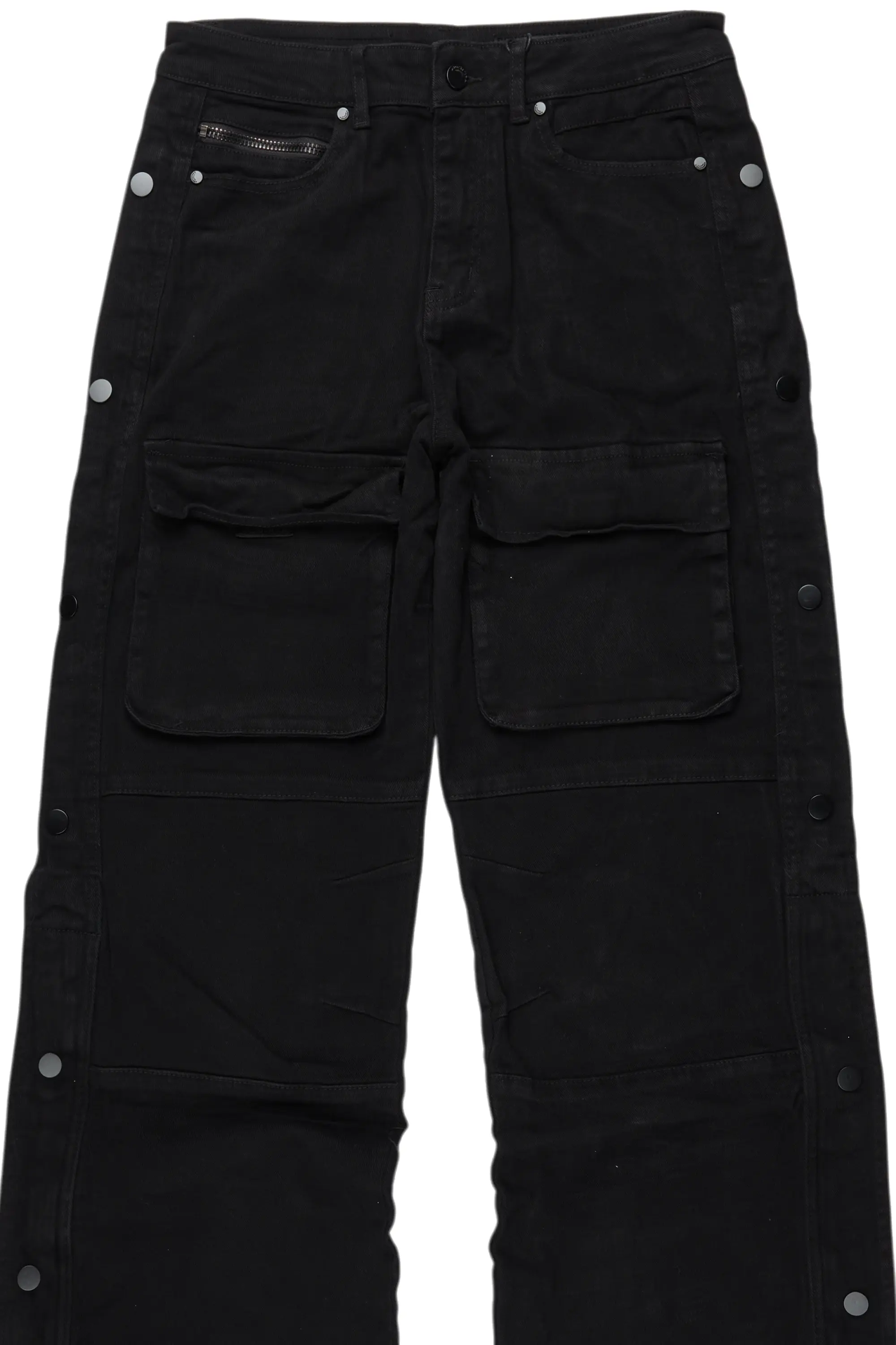 Yuri Black Stacked Cargo Flare Jean