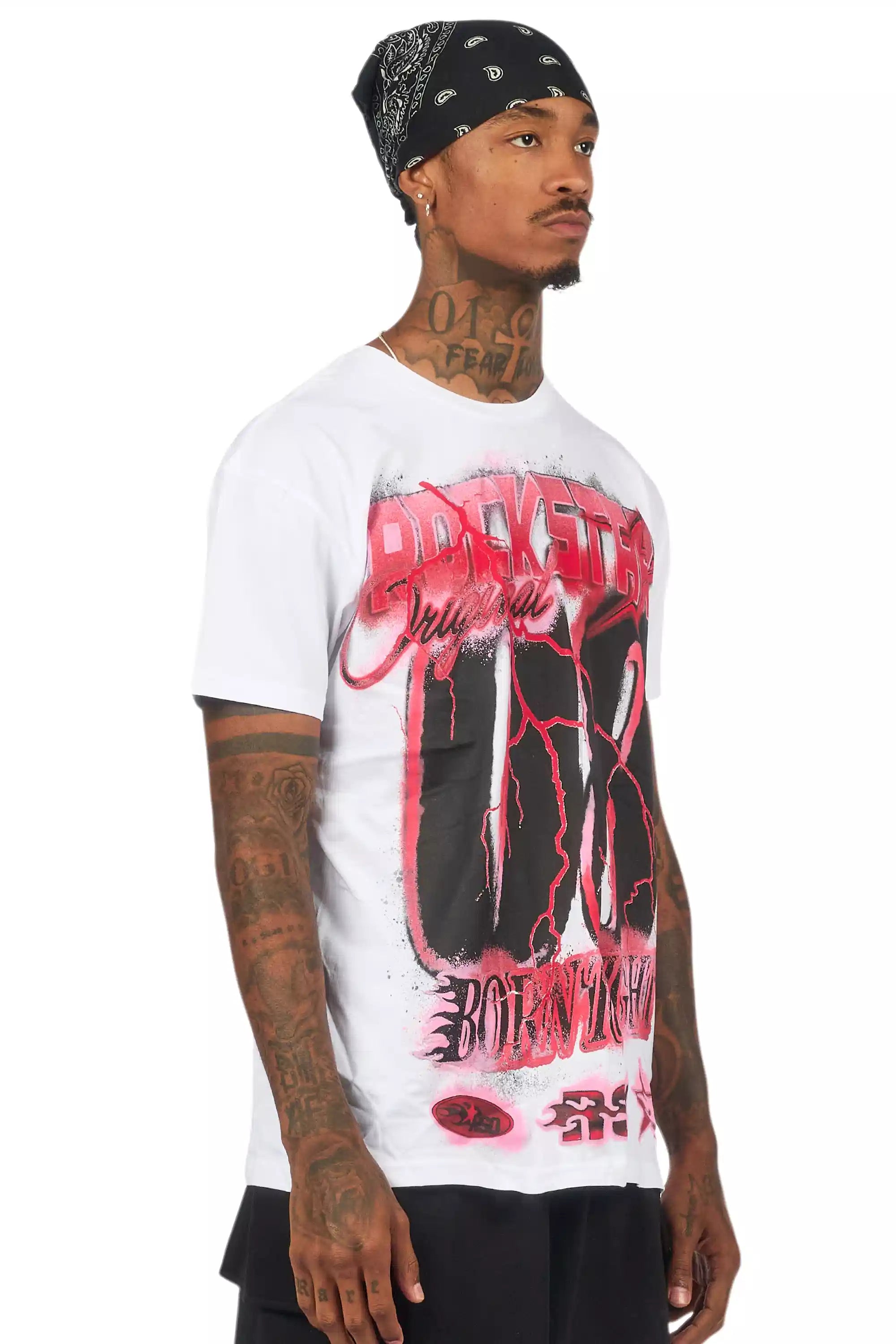 Vaelox White/Red Oversized Graphic T-Shirt