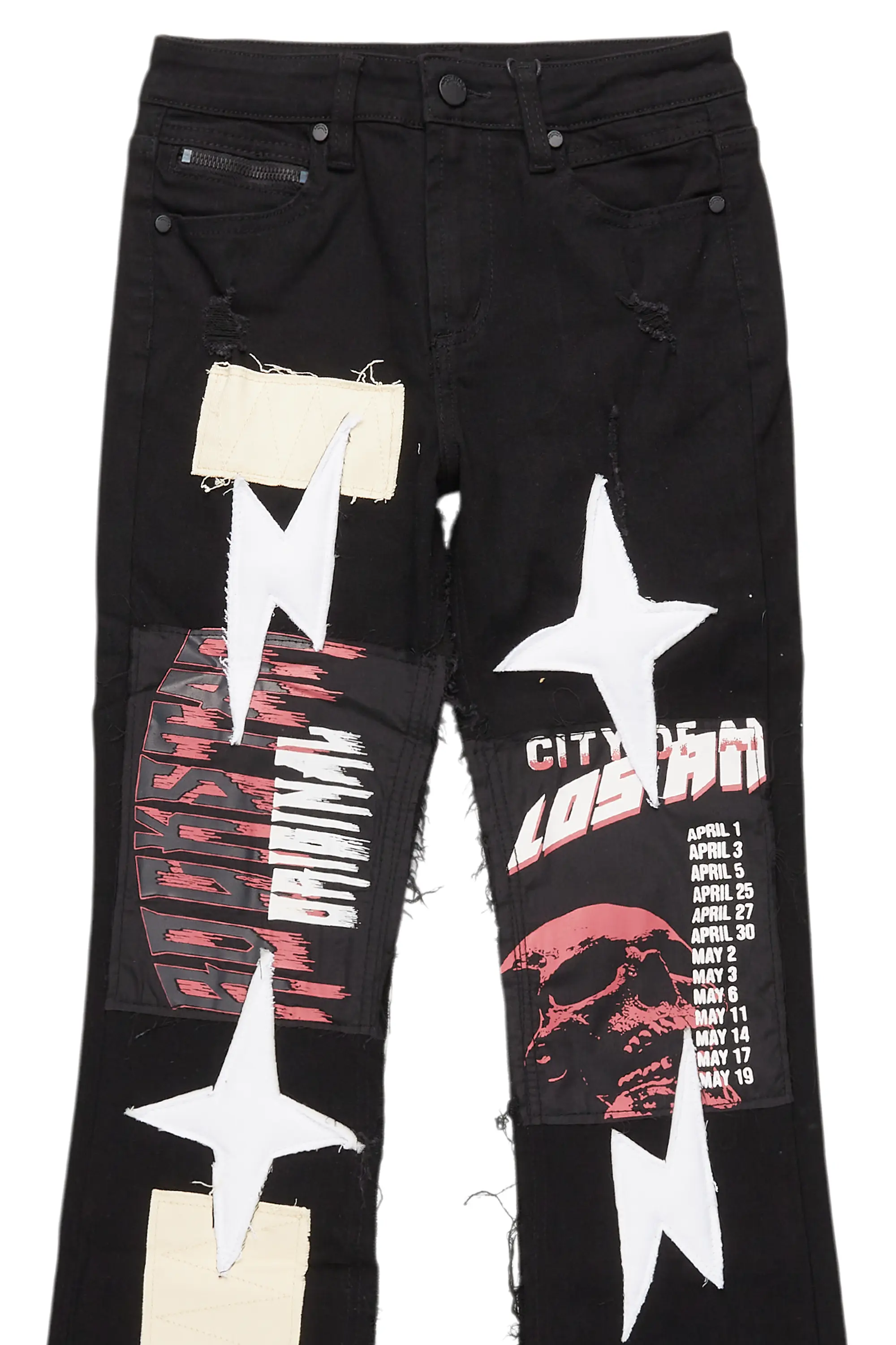 Boys Vinson Black  Patchwork Stacked flare Jean