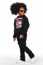 Girls Zaira Black Cargo Stacked Flare Jean