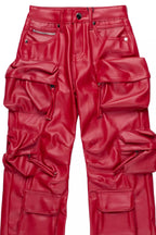 Boys Lenz Red PU Cargo Leather Baggy Fit Jean