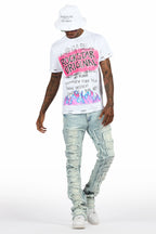 Beno White T-Shirt & Shake Blue Stacked Flare Jean Bundle