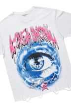 Pello White/Blue Oversized T-Shirt/Super Stacked Flare Jean Bundle