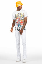 Holibert White Stacked Flare Jean