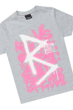 Girls Nahomy Grey T-Shirt/Stacked Flare Jean Set