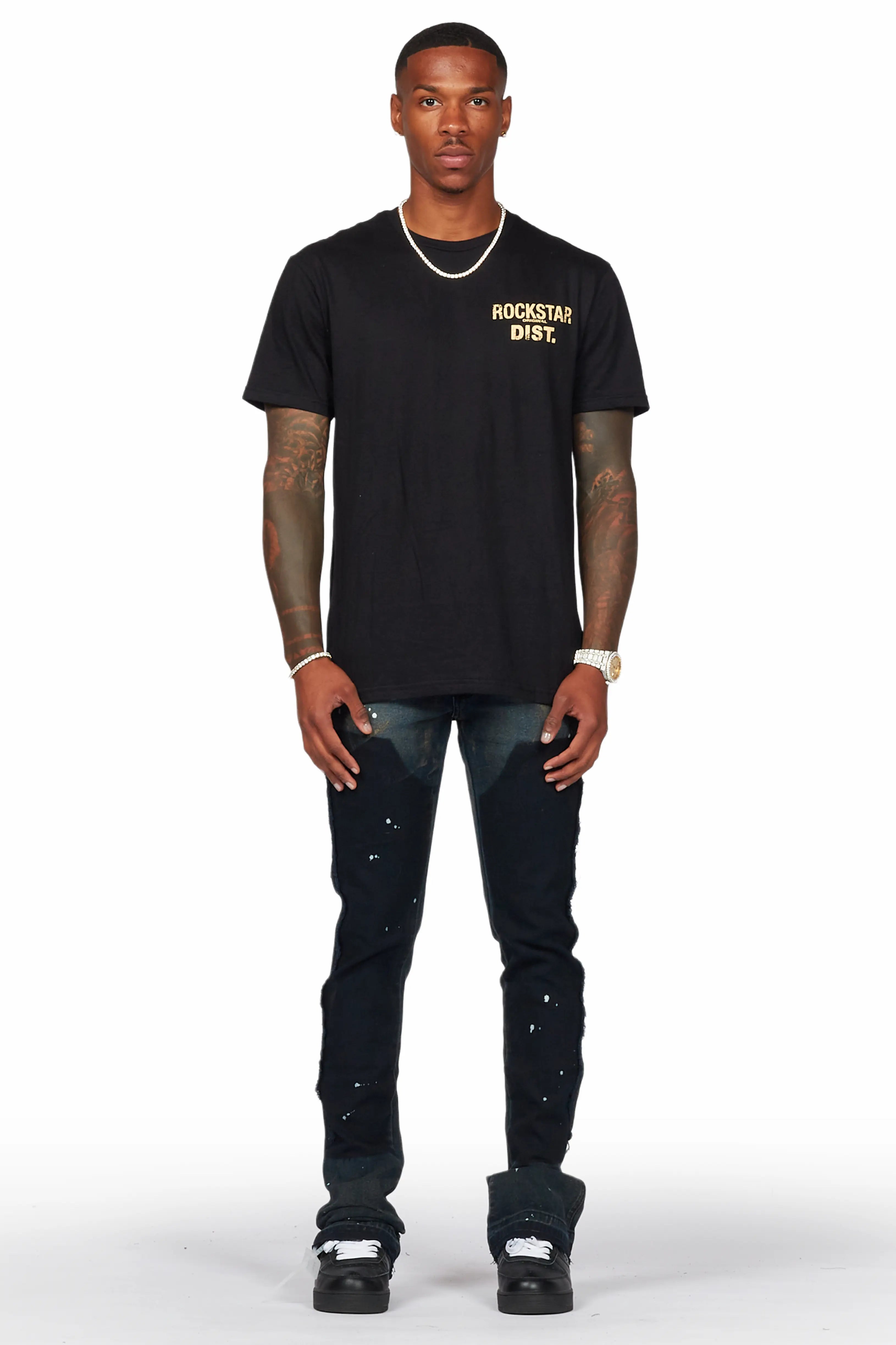 Serrano Black Stacked Flare Jean