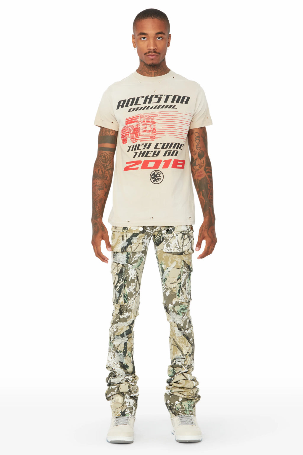 Zaire Tree Camo Cargo Super Stacked Flare Jean