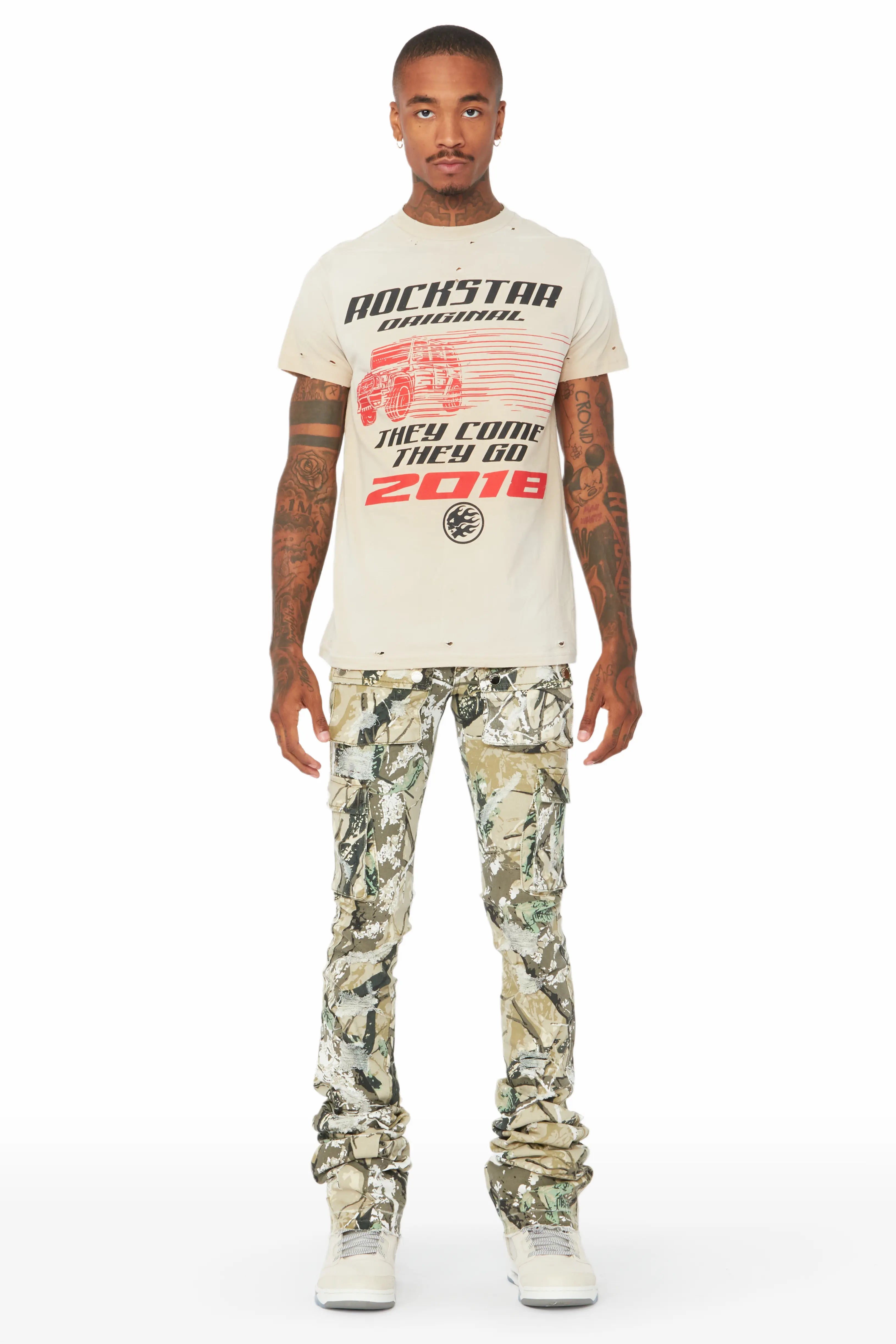 Zaire Tree Camo Cargo Super Stacked Flare Jean