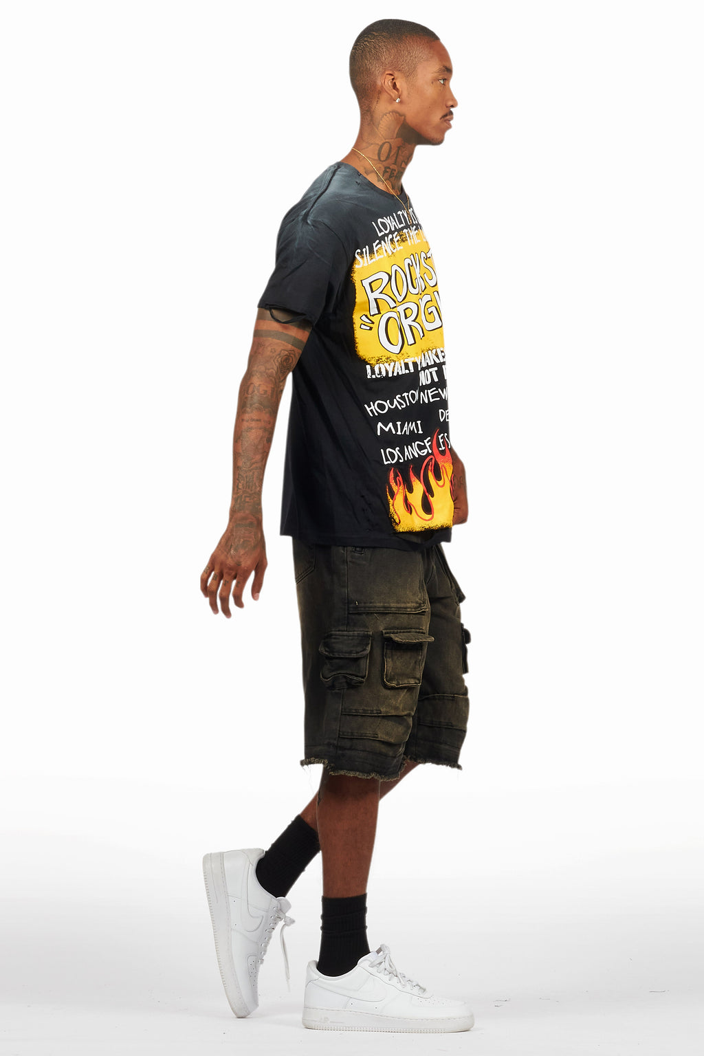Beno Black/Yellow T-Shirt/Denim Short Set