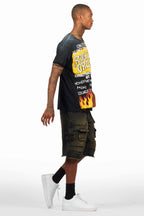 Beno Black/Yellow T-Shirt/Denim Short Set