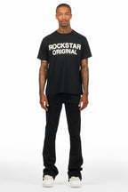 Lucki Black Rhinestone Stacked Flare Jean