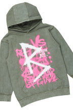 Girls Nahomy Vintage Green Hoodie/Stacked Flare Jean Set