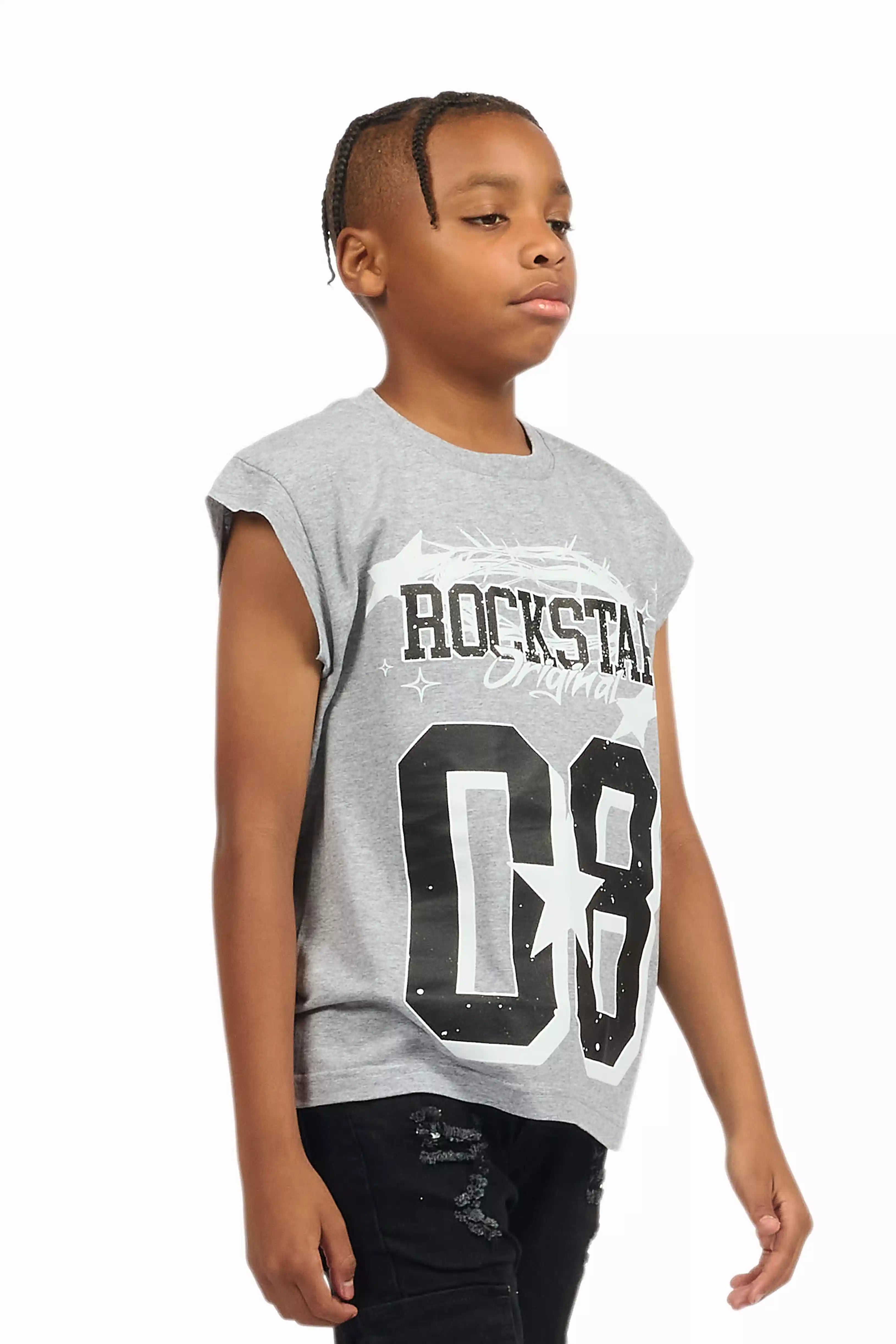 Boys Allstar Grey/Black Graphic Muscle T-Shirt