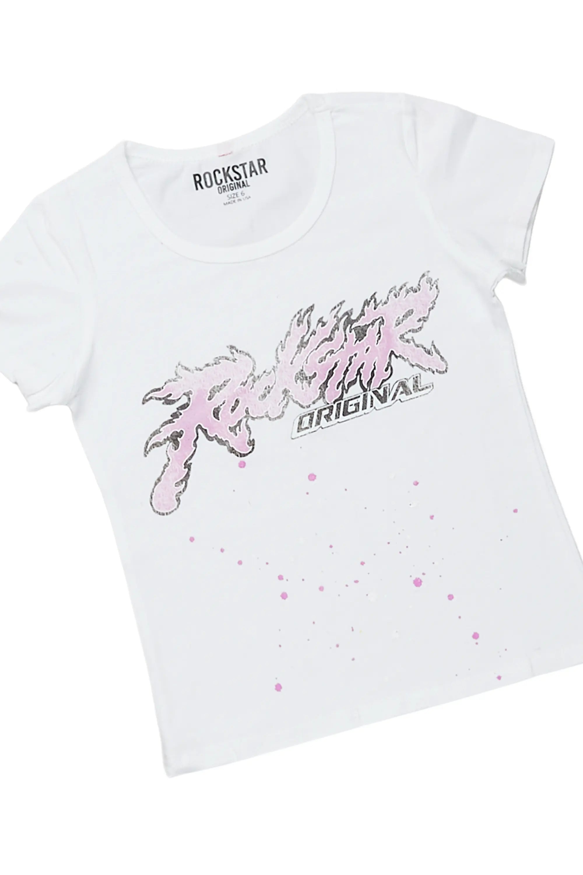 Girls Nahla White T-Shirt/Denim Short Set