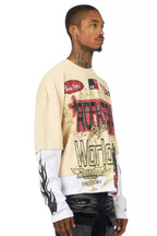 Deangelo Beige/Red Boxy Crop Double Layer Tee