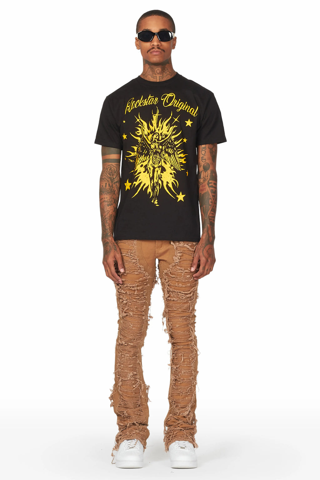 Conrad Beige Stacked Flare Jean