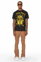 Conrad Beige Stacked Flare Jean