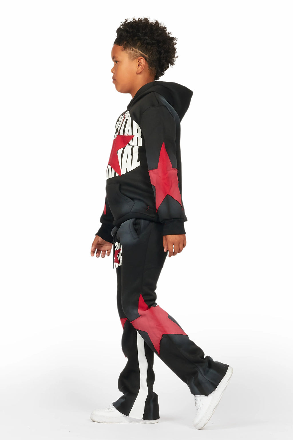 Boys Mallor Black/Red Stacked Hoodie Track Set