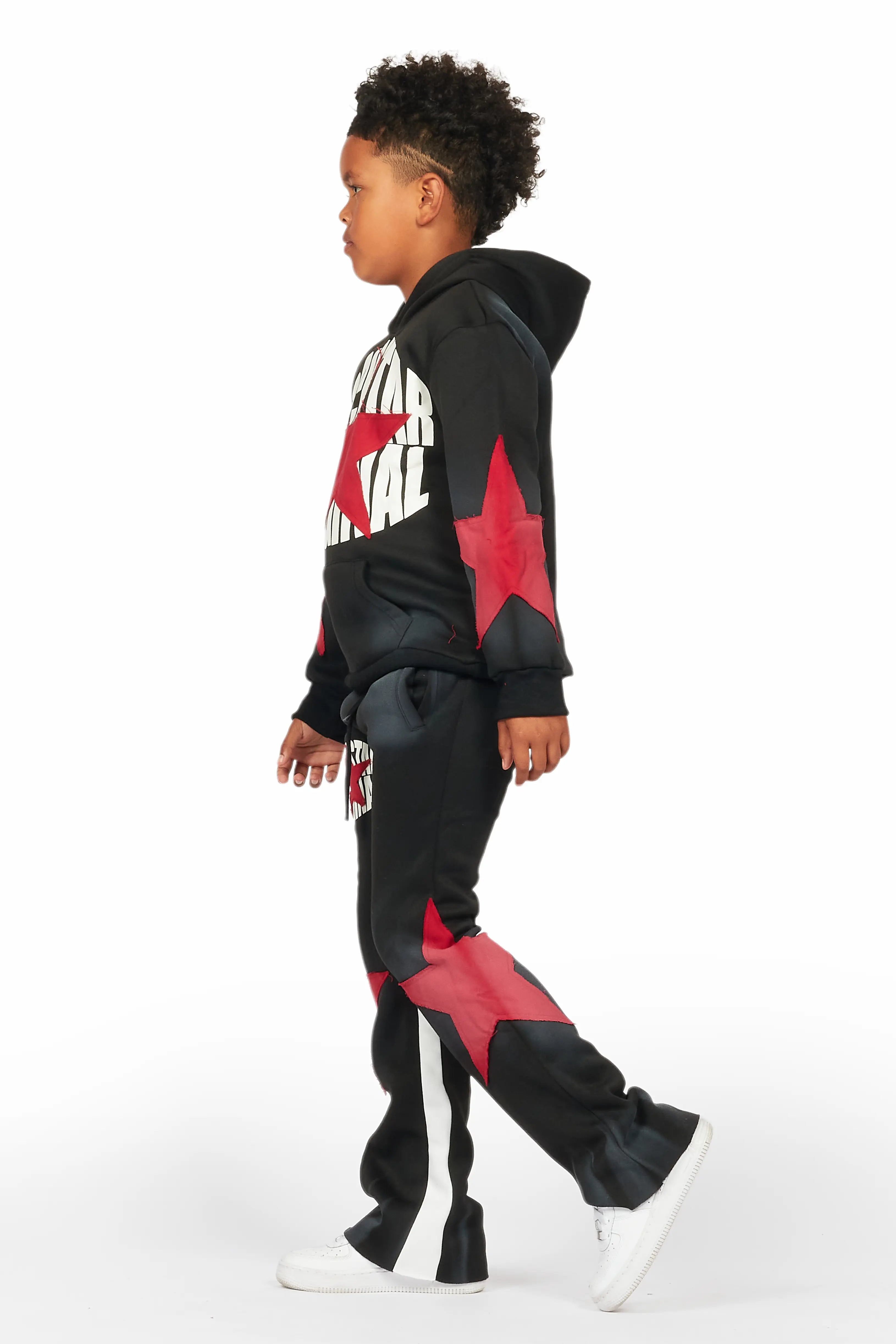 Boys Mallor Black/Red Stacked Hoodie Track Set