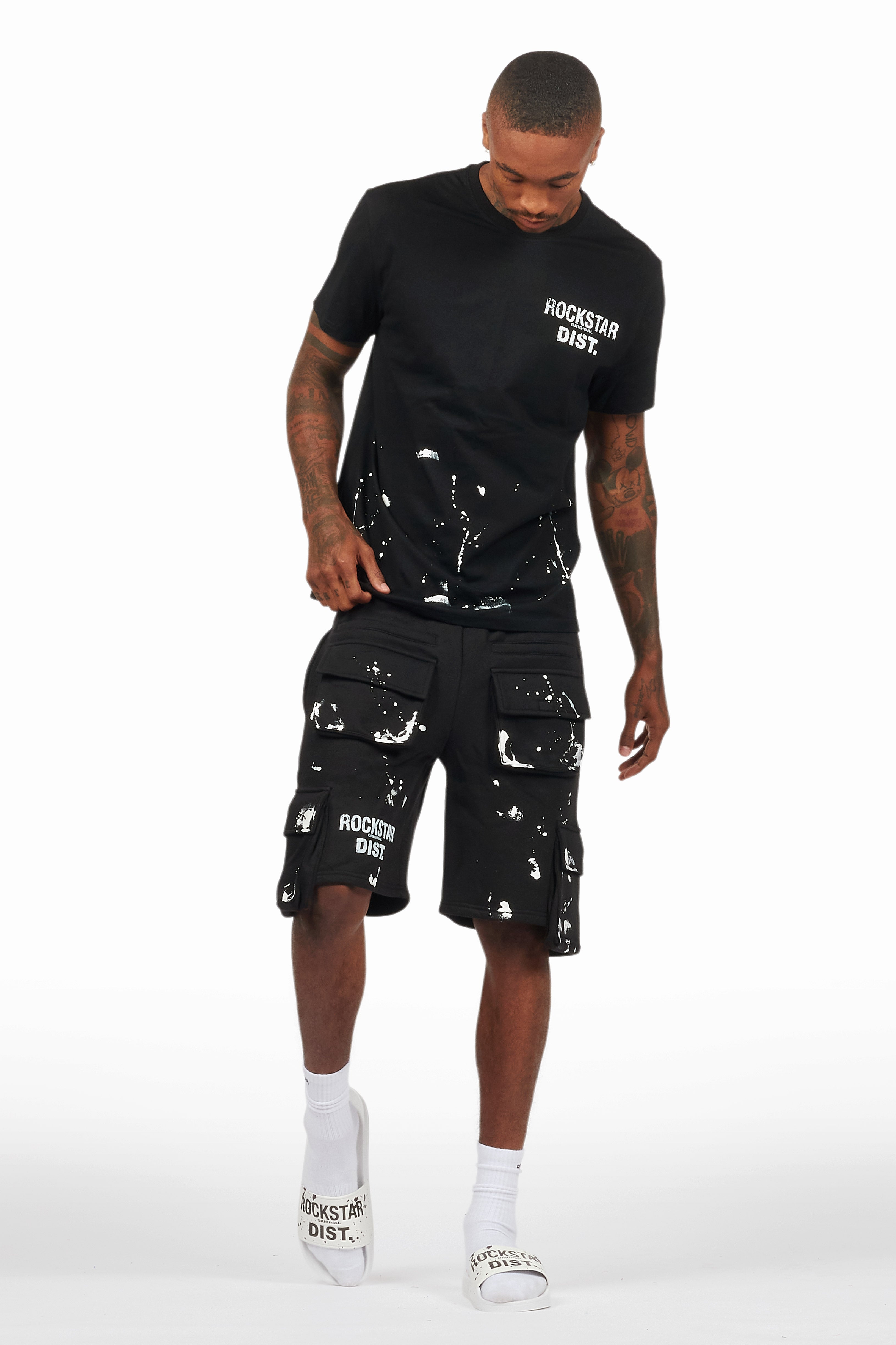 Raffer Black/White T-Shirt Cargo Shorts Set