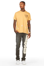 Acotas Olive Patchwork Stacked Flare Pants