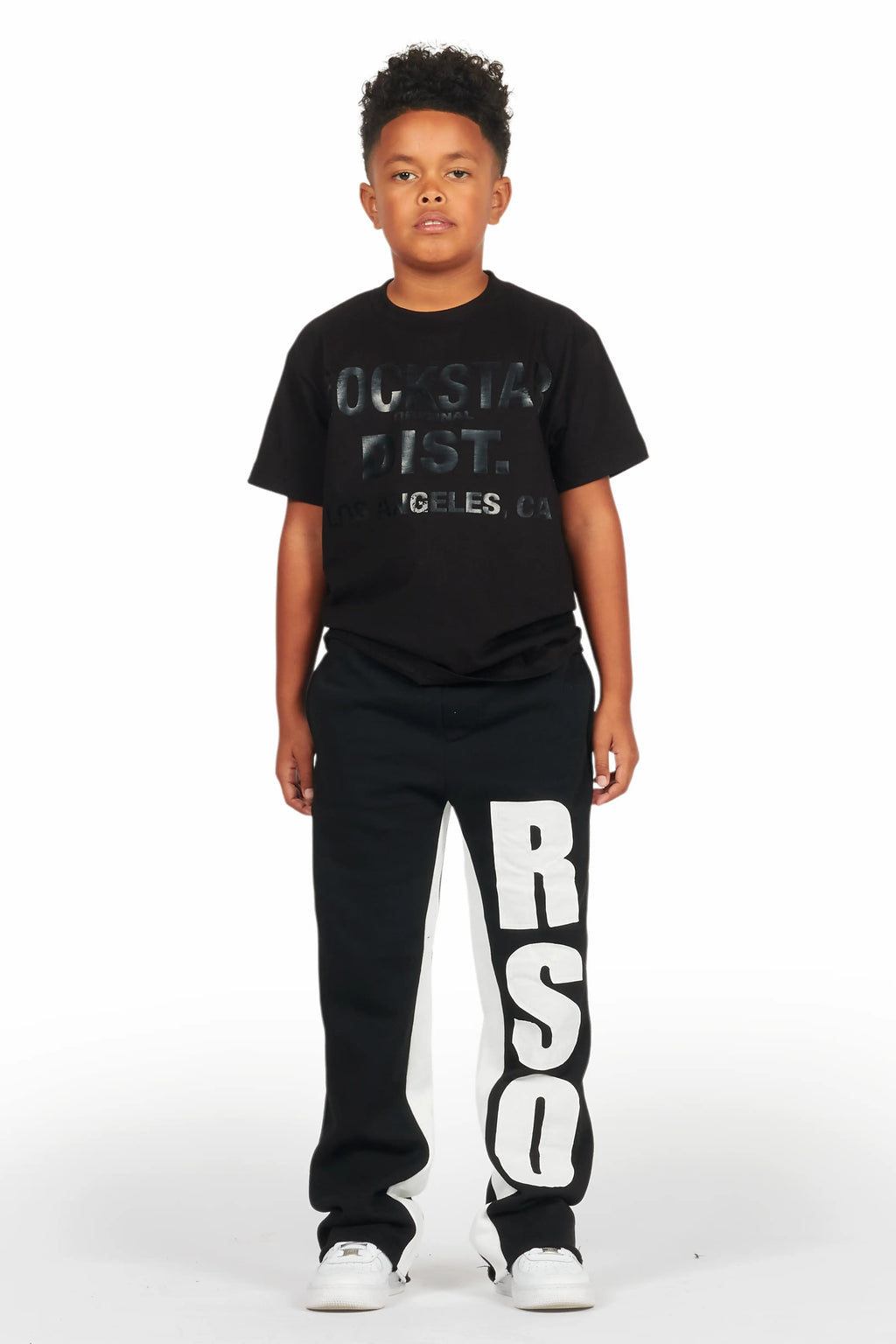 Boys Uko Black/White Stacked Baggy Flare Pant
