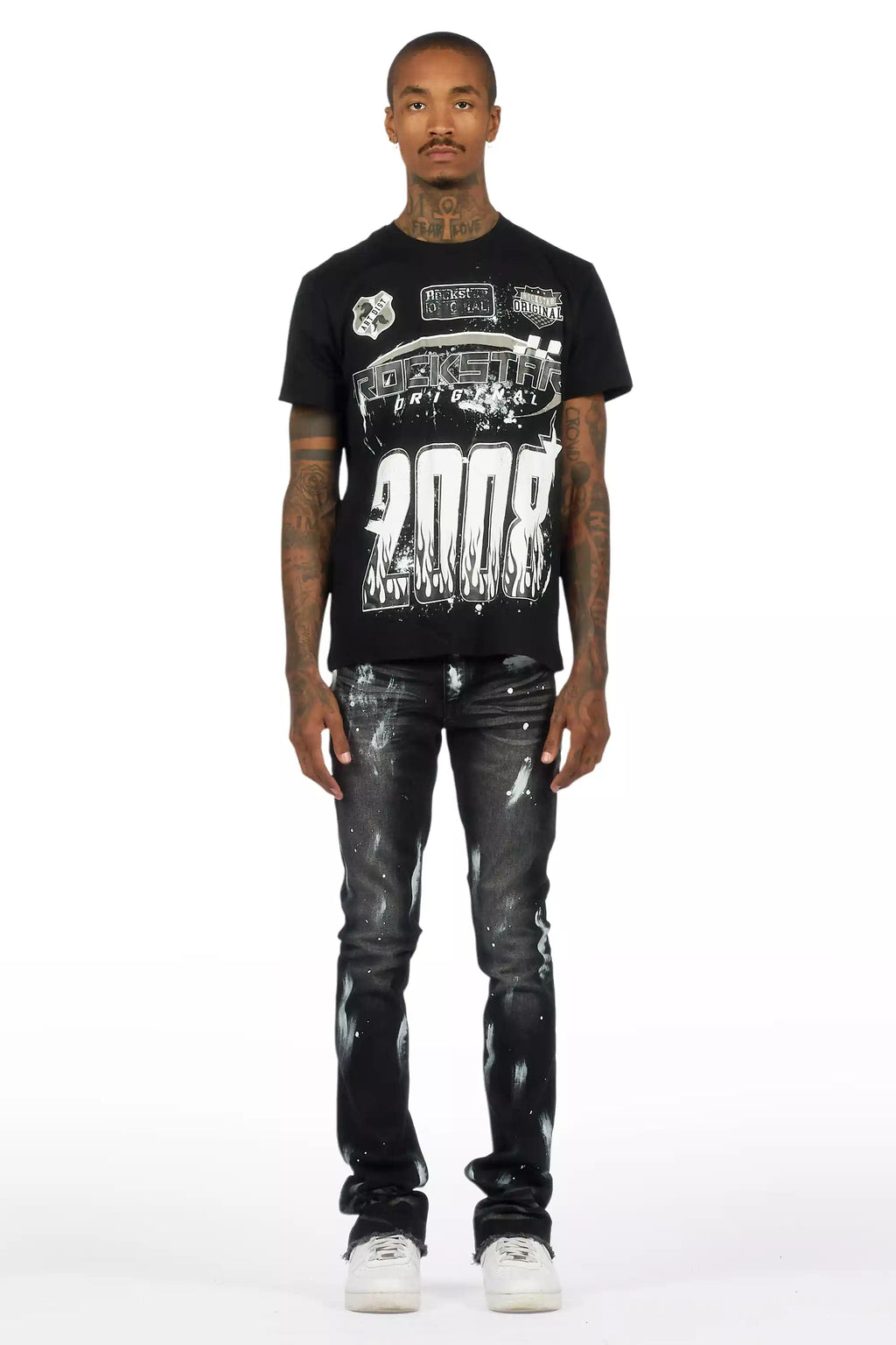 Amos Black T-Shirt/Painted Stacked Flare Jean