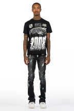 Amos Black T-Shirt/Painted Stacked Flare Jean