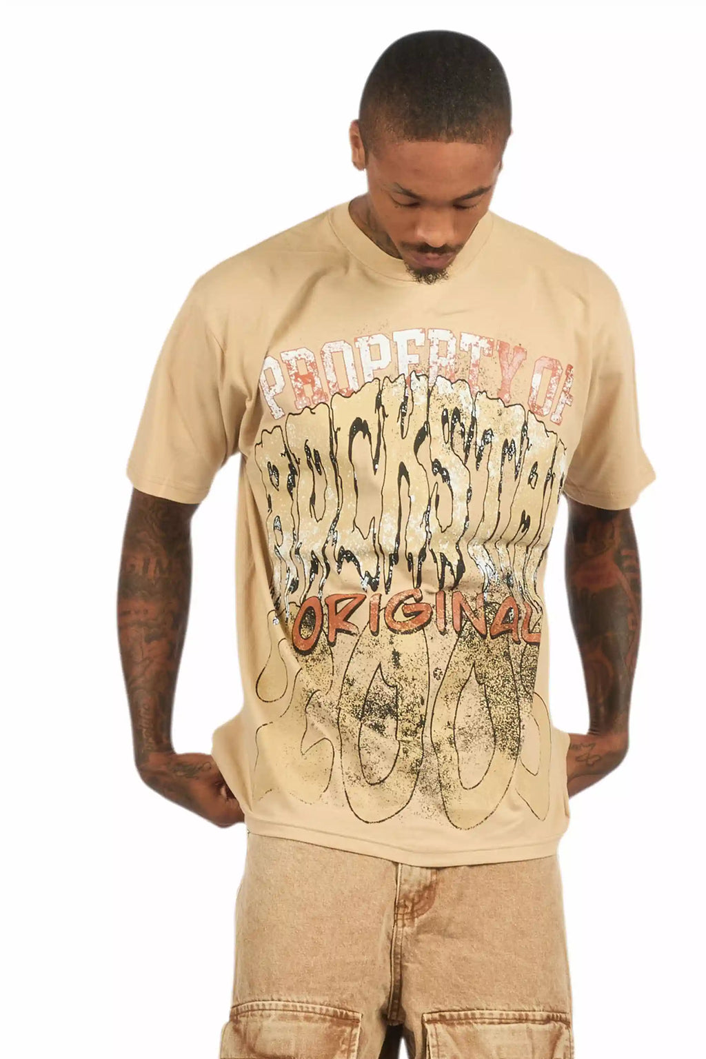 Raezion Beige/Brown Oversized Graphic T-Shirt