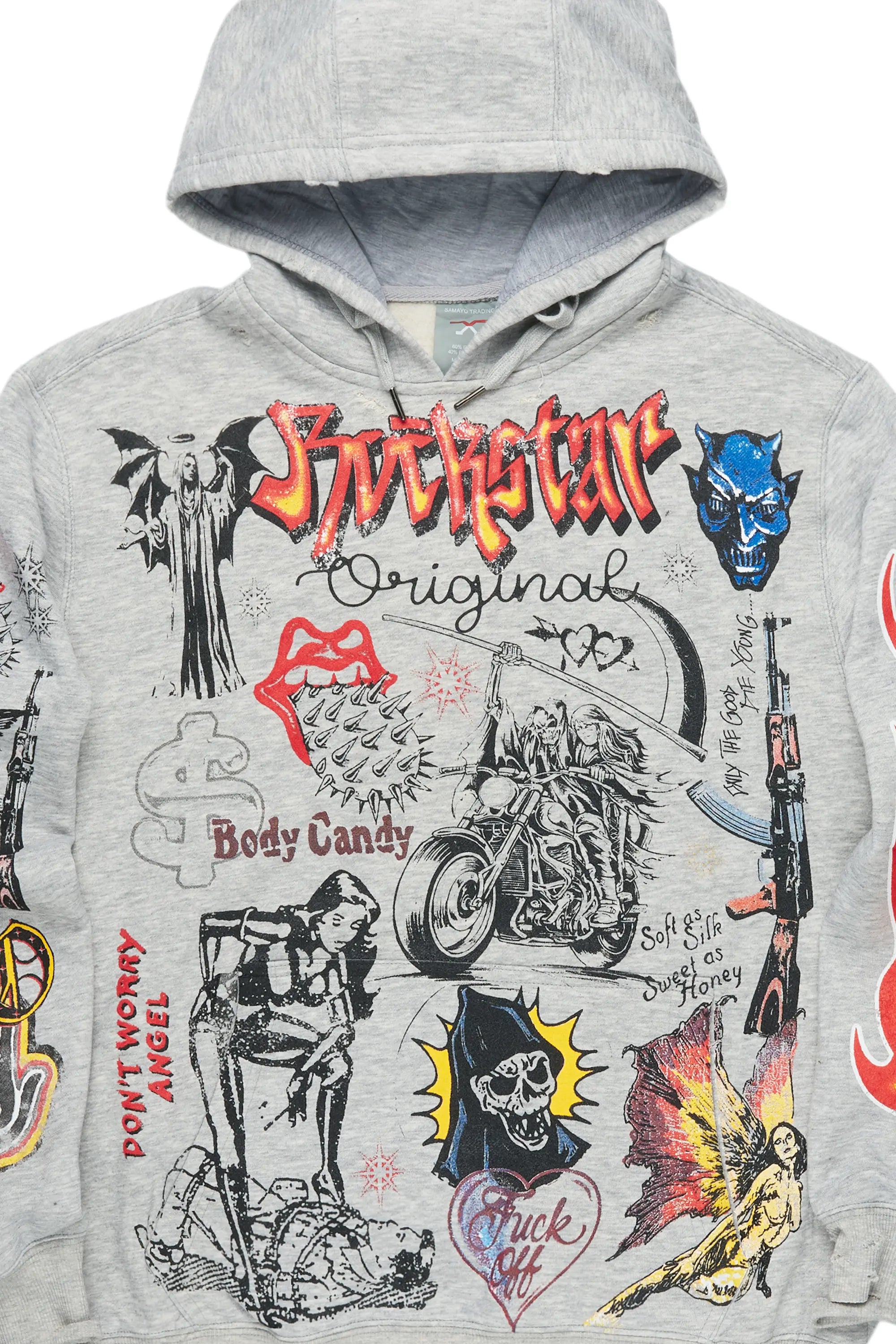 Shoota Heather Grey Distressed Graphic Hoodie