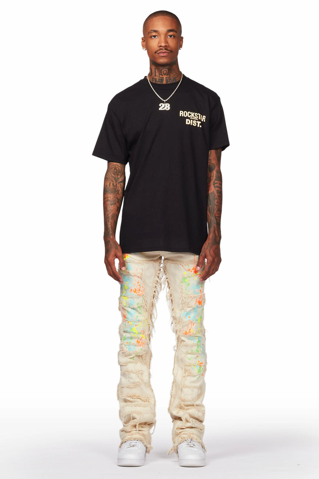 Tacito Beige Painter Stacked Flare Jean