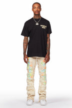 Tacito Beige Painter Stacked Flare Jean