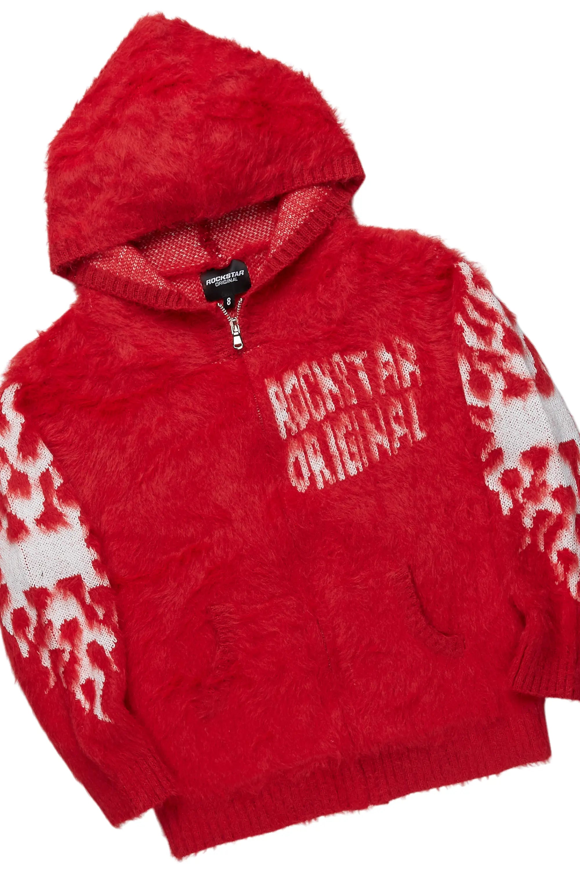 Boys Toshio Red Stacked Flare Knitted Mohair Track Set